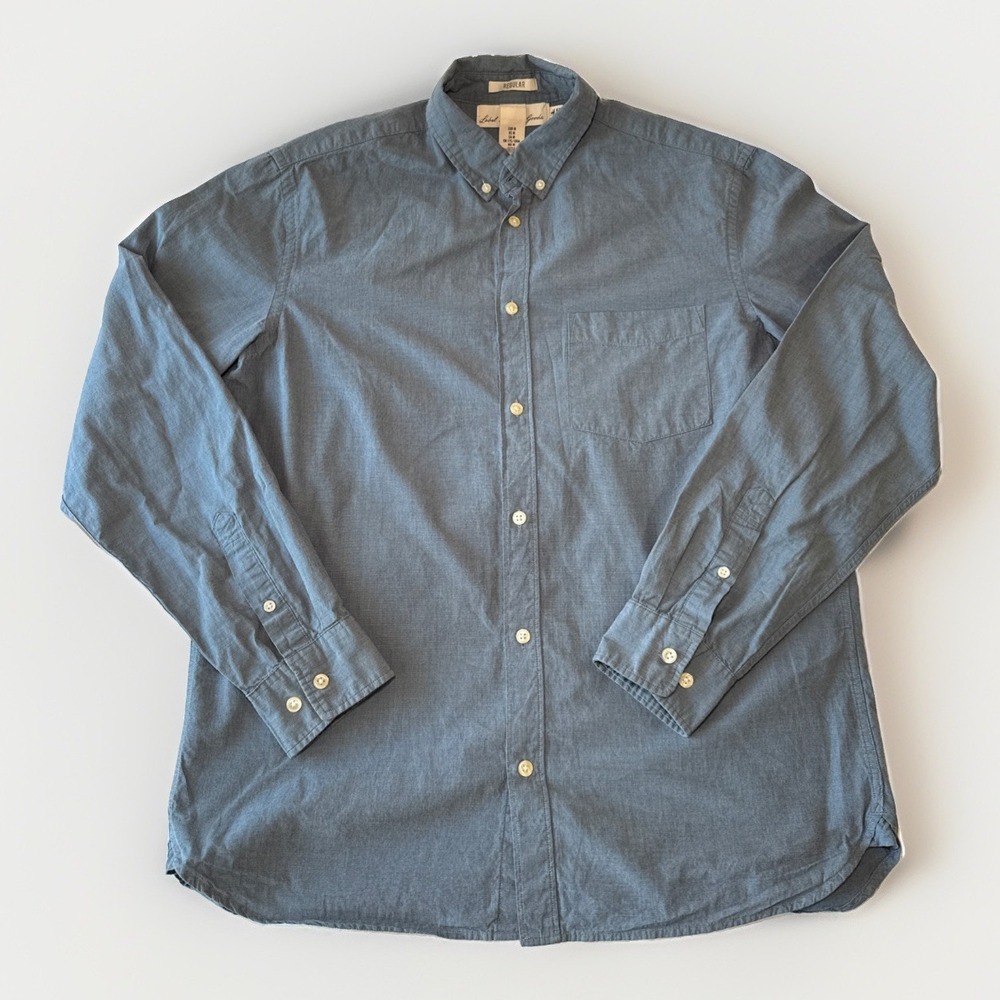 H&M Mens Solid Blue Long Sleeve Button Up Collared Shirt Regular Fit Medium